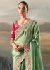 Pista Green Tissue Embroidered Wedding Wear Saree