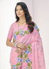 Baby Pink Woven Linen Silk Saree