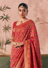Cherry Red Woven Georgette Bandhej Saree