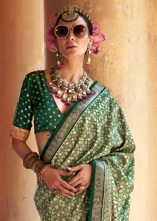 Fair Green Printed Patola Silk Saree