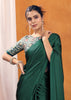 Jungle Green Satin Silk Saree with Ajrakh Printed Pallu and Blouse