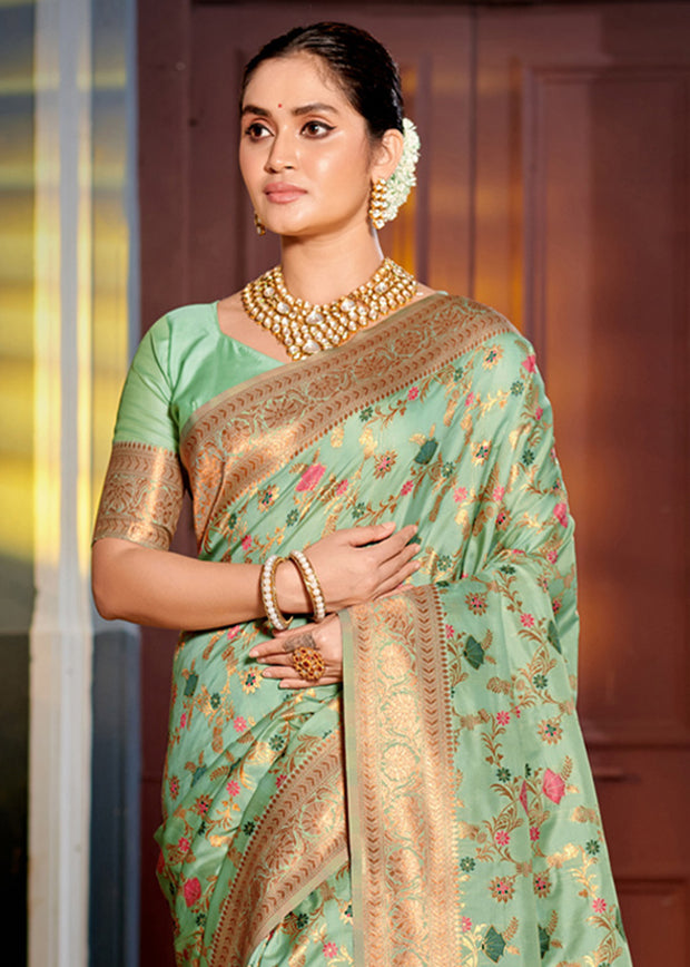 Fair Green Woven Banarasi Silk Saree With Brocade Blouse