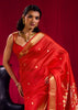 Spanish Red Banarasi Satin Linen Silk Saree