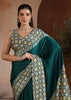 Bottle Green Printed Satin Silk Saree