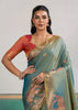 Canton Green Woven Silk Saree With Contrast Blouse