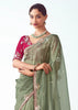 Antique Green Embroidered Designer Tissue Saree