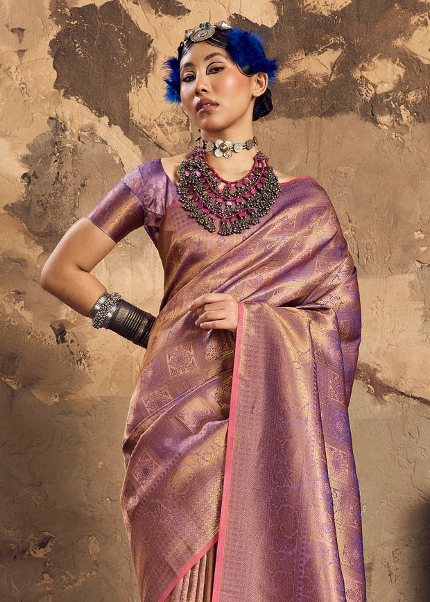 Metallic Purple Woven Kanjivaram Silk Saree