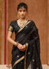 Jet Black Woven Cotton Organza Saree