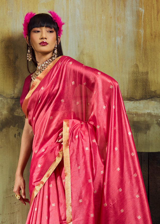 Peach Pink Banarasi Tusser Silk Saree