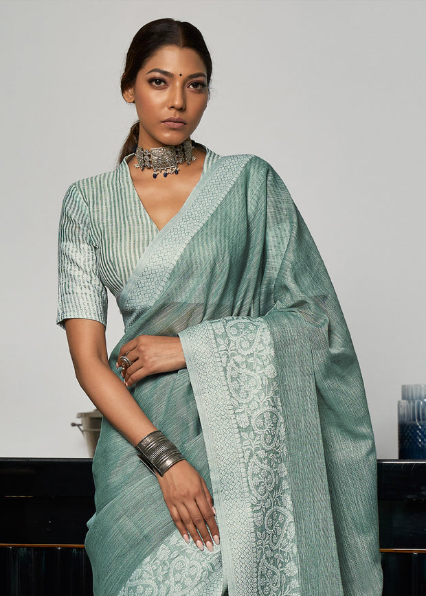 Mineral Blue Woven Linen Silk Saree