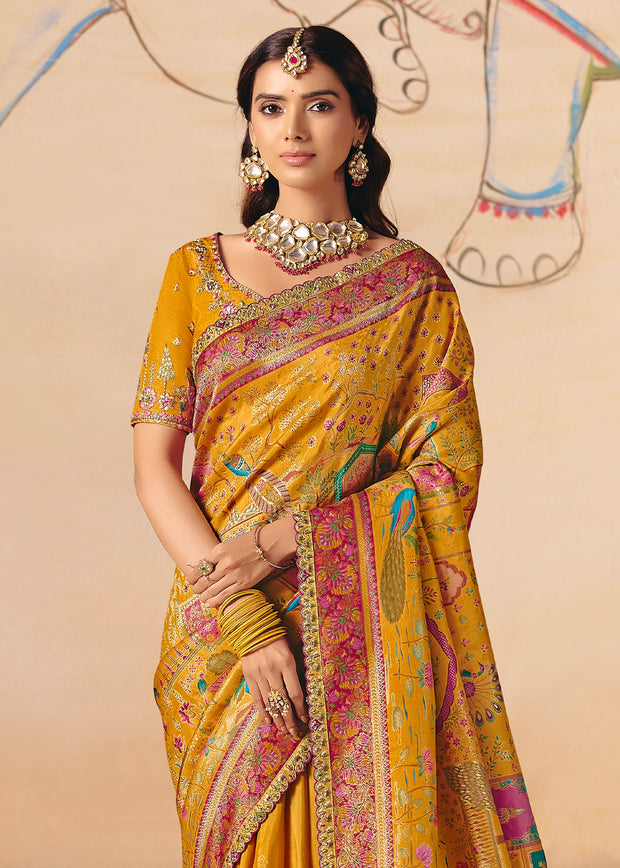 Mustard Yellow Designer Embroidered Saree