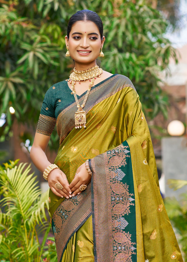 Oasis Green Dual Tone Woven Banarasi Silk Saree