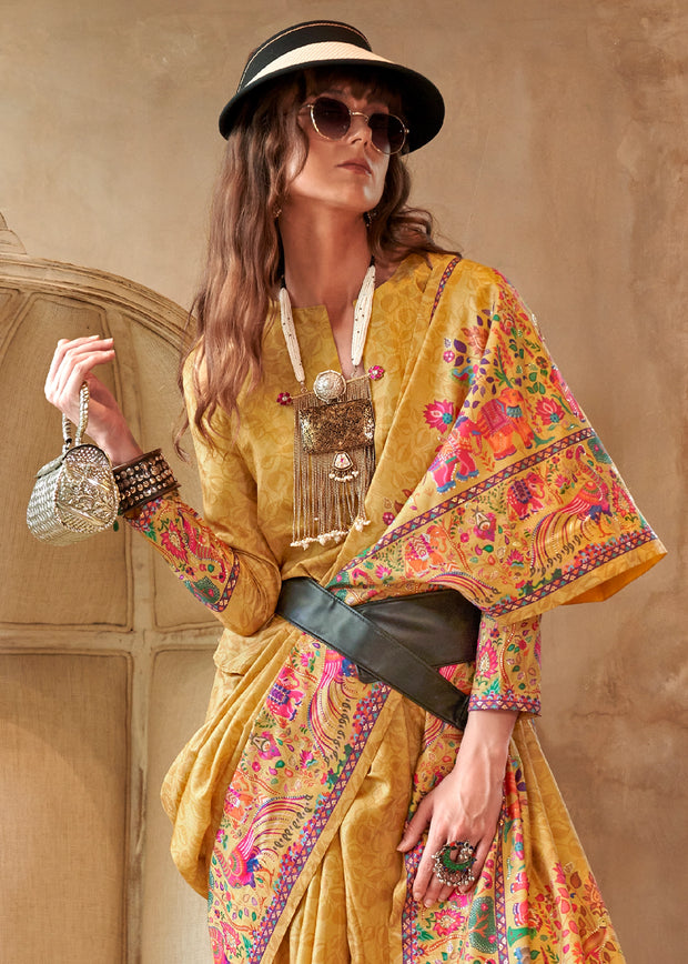Sunshine Yellow Madhubani Printed Saree
