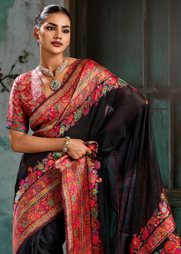 Black Woven Cotton Kashmiri Jamewar Saree