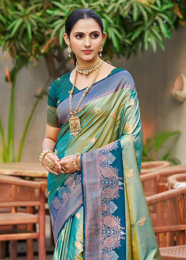 Green Dual Tone Woven Banarasi Silk Saree