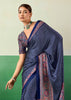Denim Blue Printed Satin Silk Saree