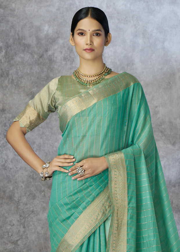 Meadow Green Woven Cotton Saree