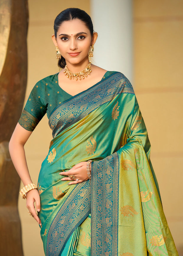Glow Green Dual Tone Woven Banarasi Silk Saree