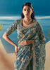 Aqua Blue Satin Organza Embroidered Saree
