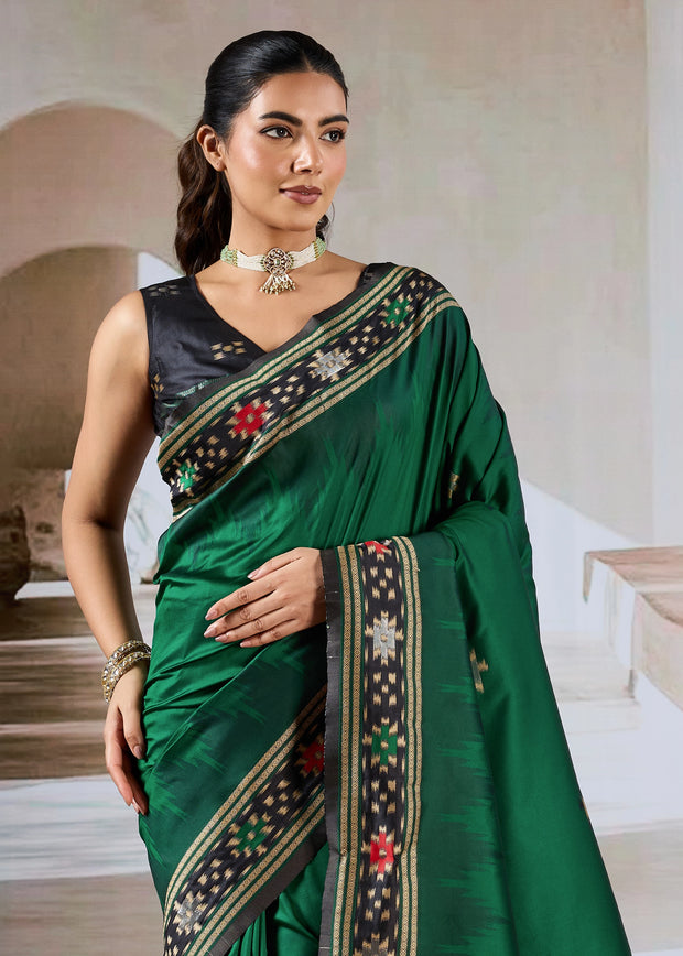 Hunter Green Patola Silk Saree