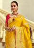 Festive Yellow Woven Banarasi Designer Silk Saree With Contrast Blouse