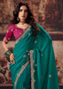 Rama Green Designer Silk Saree With Embroidered Blouse