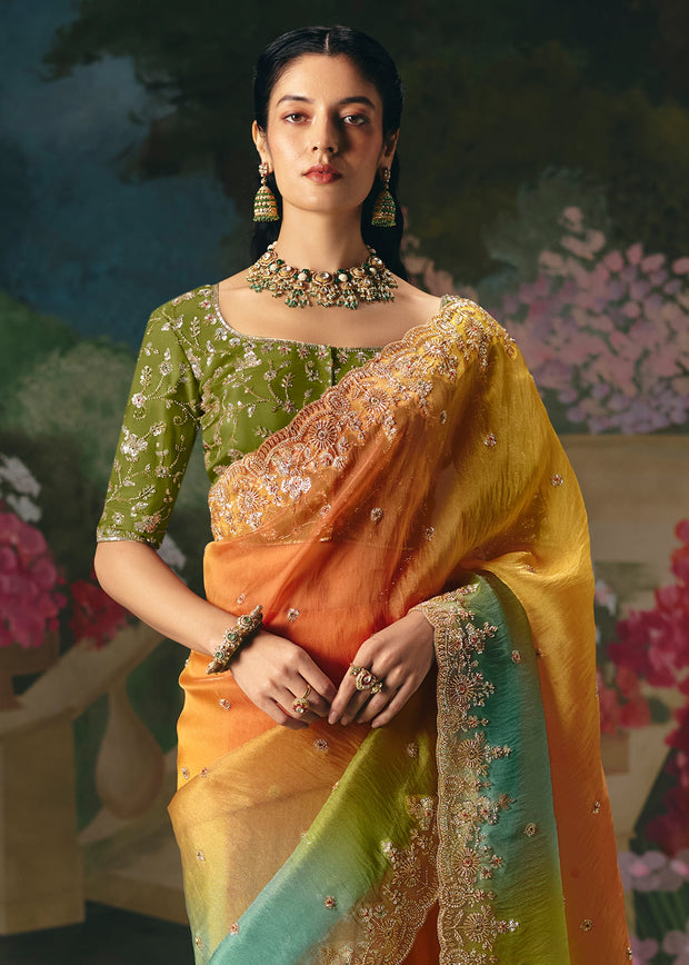 Multicolor Embroidered Designer Saree