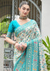 White & Sea Green Woven Banarasi Patola Silk Saree