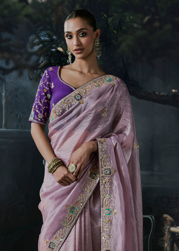 Persian Purple Embroidered Designer Saree