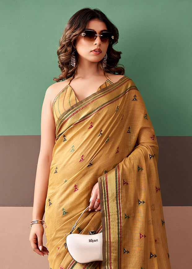 Mustard Gold Woven Cotton Silk Saree