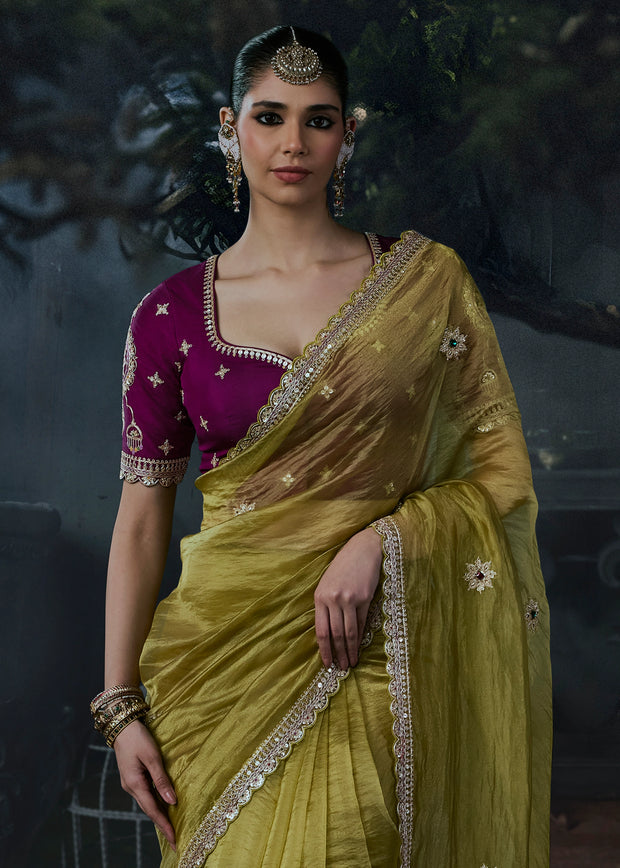 Herbal Green Embroidered Designer Saree