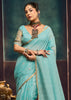 Sky blue Woven Munga Cotton Silk Saree
