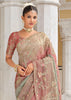 Dry Rose Pink Designer Embroidered Silk Saree