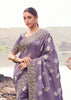 Lilac Purple Woven Embroidered Tissue Silk Saree