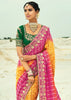 Pink & Yellow Woven Georgette Bandhej Designer Saree