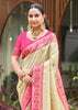 Beige Pink Woven Banarasi Silk Saree