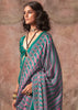 Alpine Green Printed Crepe Satin Silk Saree