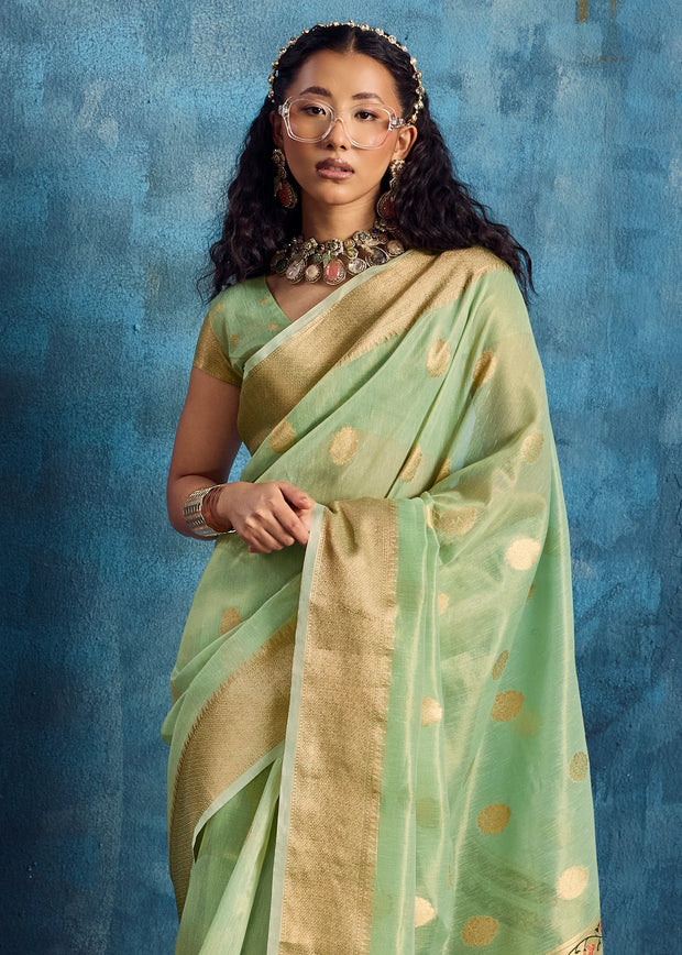 Fair Green Woven Paithani Tissue Silk Saree