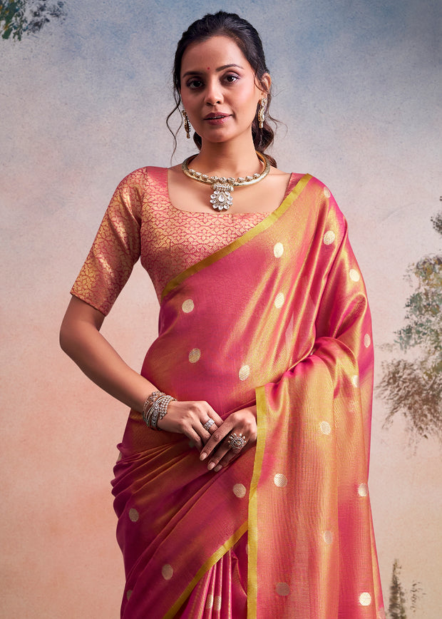 Blush Pink Woven Tissue Silk Saree