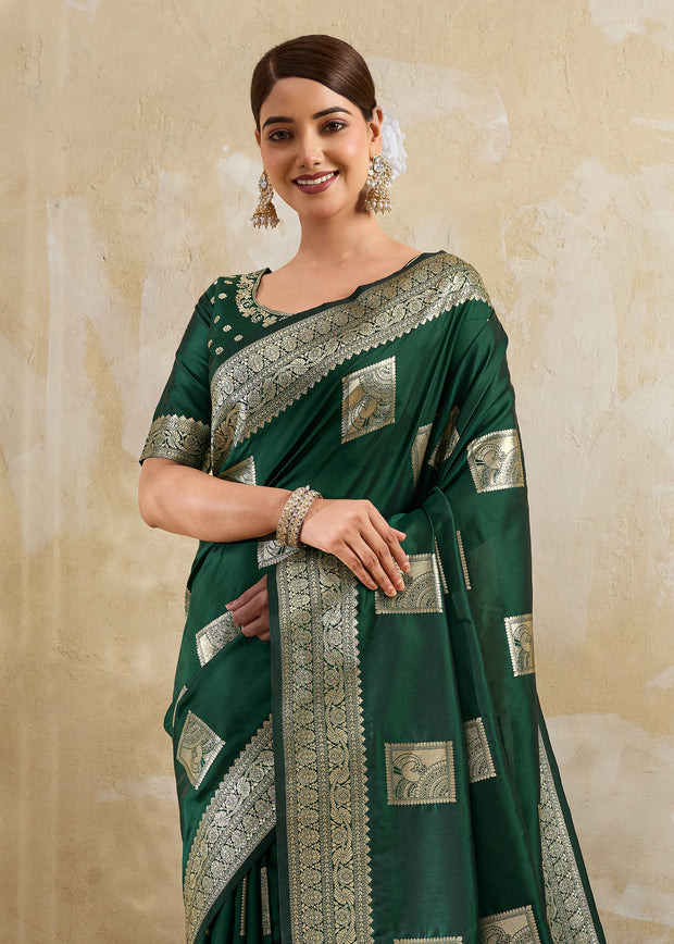 Forest Green Woven Banarasi Silk Saree