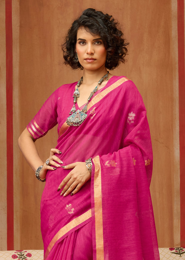 Princess Pink Woven Cotton Silk Saree