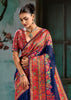 Navy Blue Woven Cotton Kashmiri Jamewar Saree