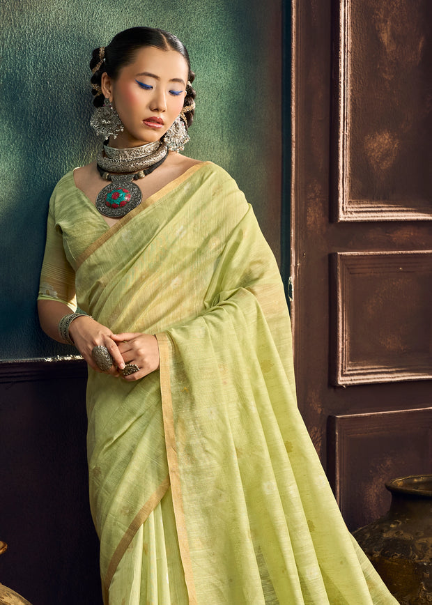 Pastel Green Woven Munga Cotton Silk Saree
