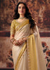 Golden Beige Designer Satin Silk Saree With Embroidered Blouse
