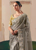 Taupe Grey Embroidered Designer Silk Saree
