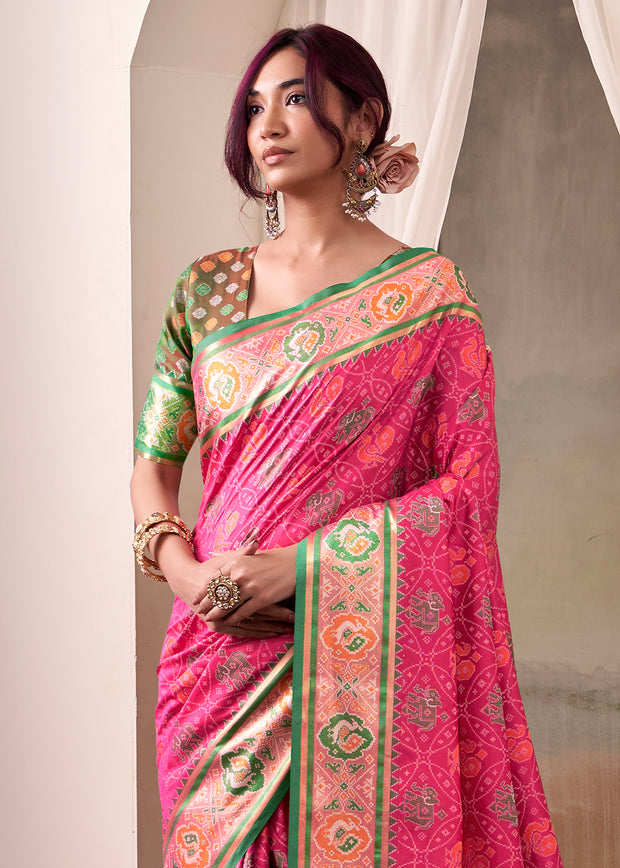 Princess Pink Woven Patola Silk Saree