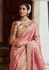 Peach Pink Bead Work Kanjivaram Soft Silk Saree