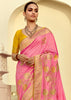 Bloom Pink Woven Banarasi Designer Silk Saree With Contrast Blouse