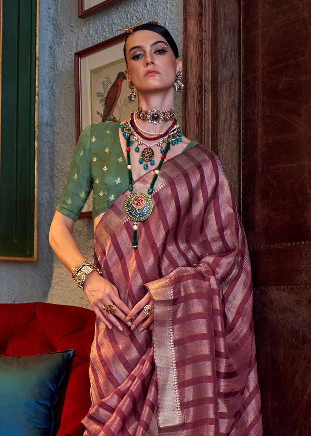 Beet Red Woven Banarasi Soft Silk Saree
