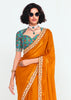 Peel Orange Designer Embroidered Tissue Saree